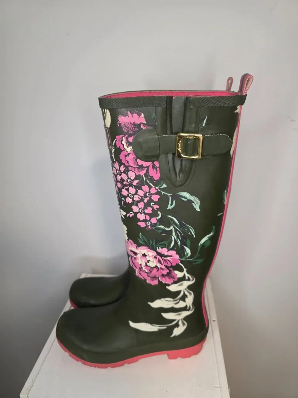 Joules Floral Womens Buckle Trim Rubber Rain Boots 16